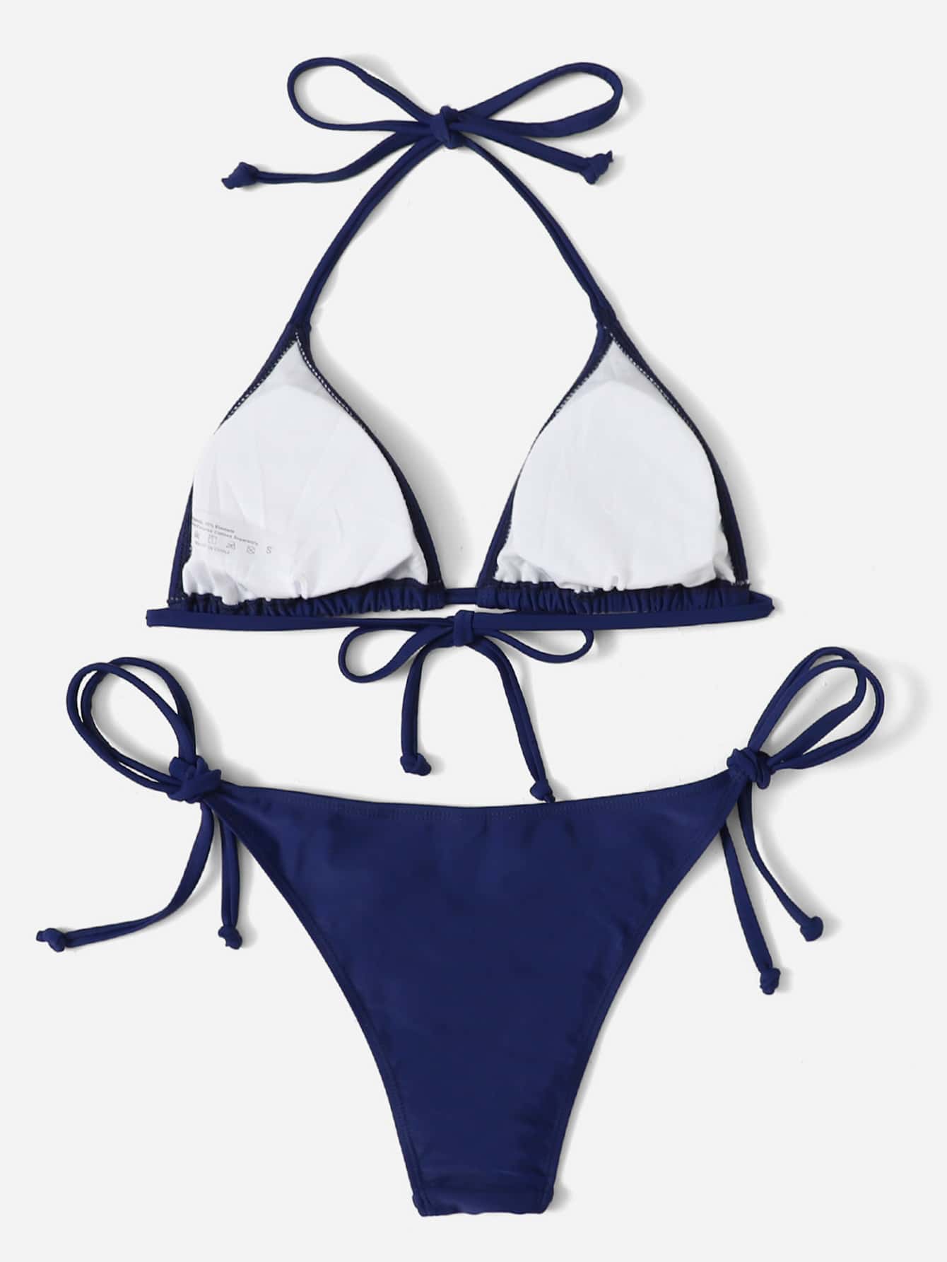 Swim Vcay Solid Color Halter Tie Front Bikini Swimwear, Suitable For Summer Beach