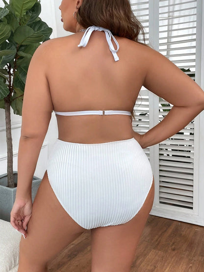 Swim Vcay Summer Beach Plus Halter Triangle High Waist Bikini Set