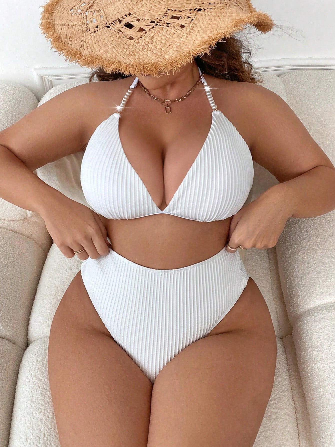 Swim Vcay Summer Beach Plus Halter Triangle High Waist Bikini Set