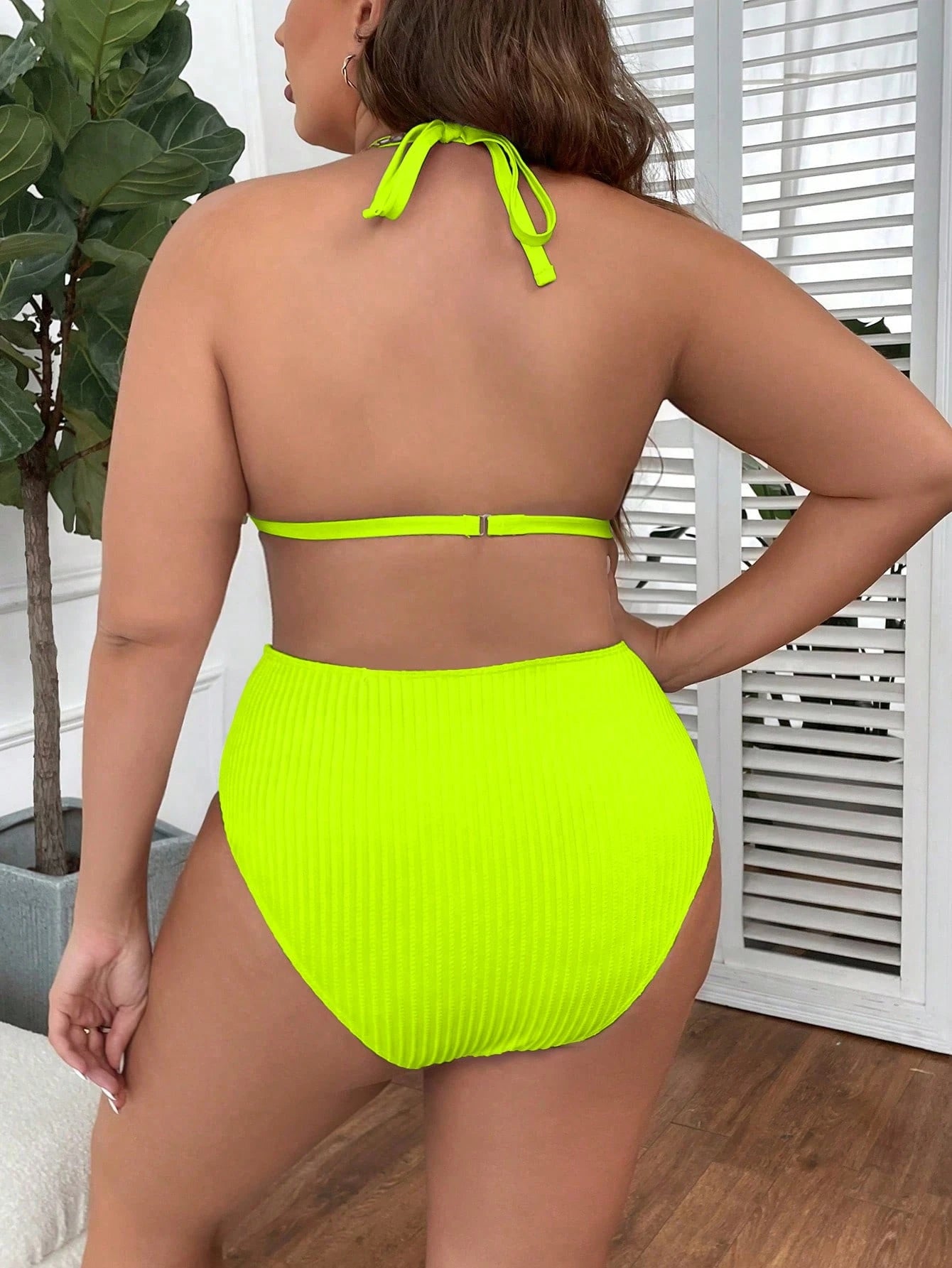 Swim Vcay Summer Beach Plus Halter Triangle High Waist Bikini Set