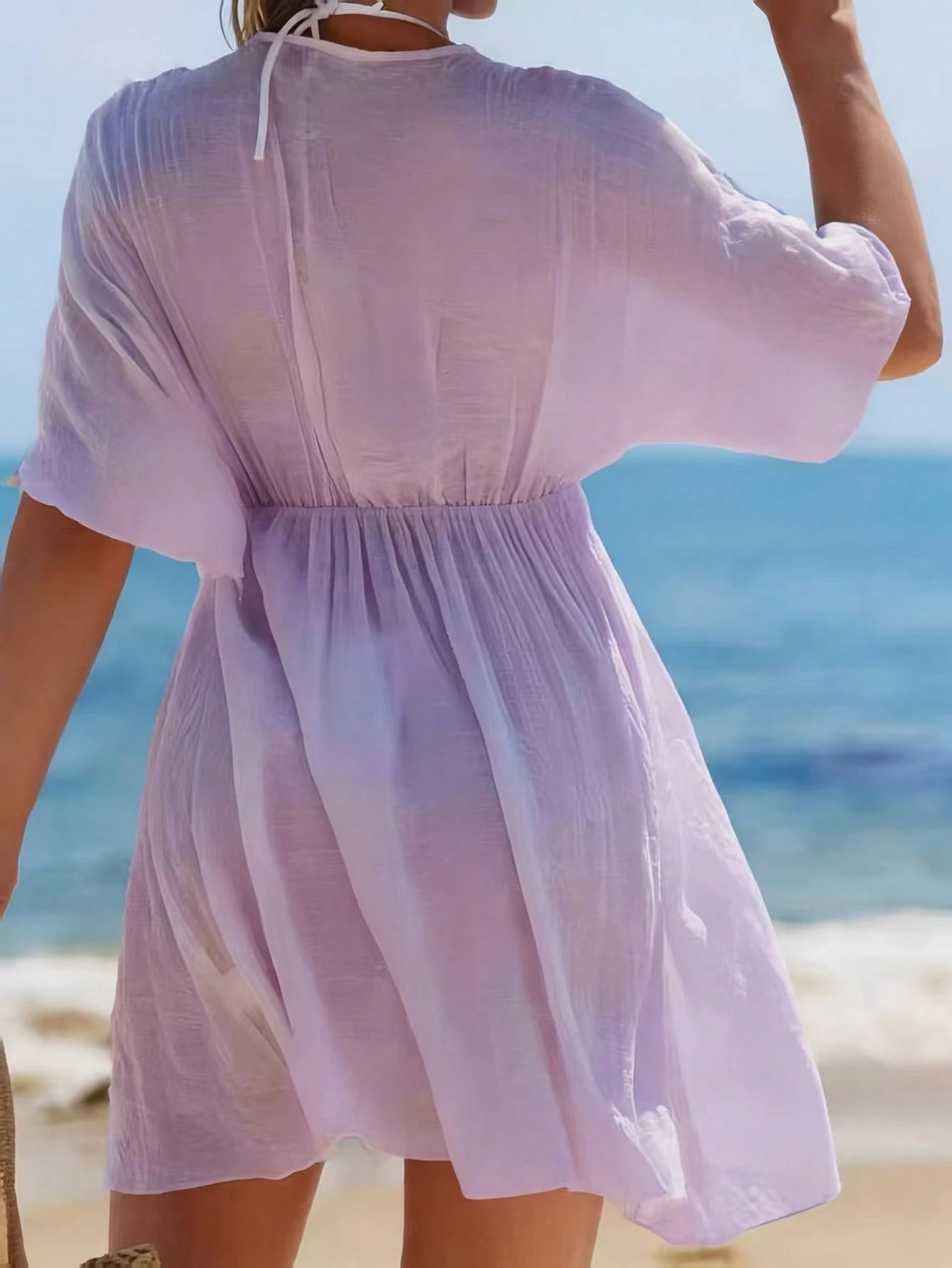 Swim Vcay Summer Outfits For Women Contrast Guipure Lace Cover Up Dress Beach Vacation Lavender Sexy Tropical