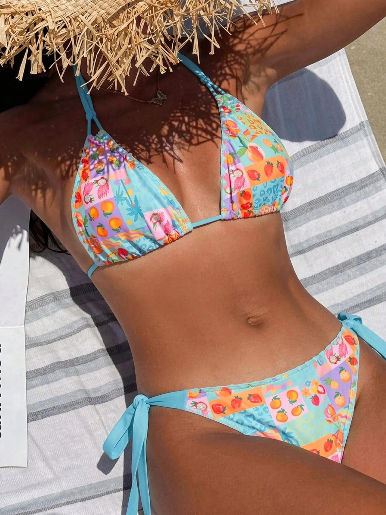 Swim Vcay Women's Fashion Tropical Fruit Print Halter Tie Sexy Bikini Two-Piece Swimsuit Set