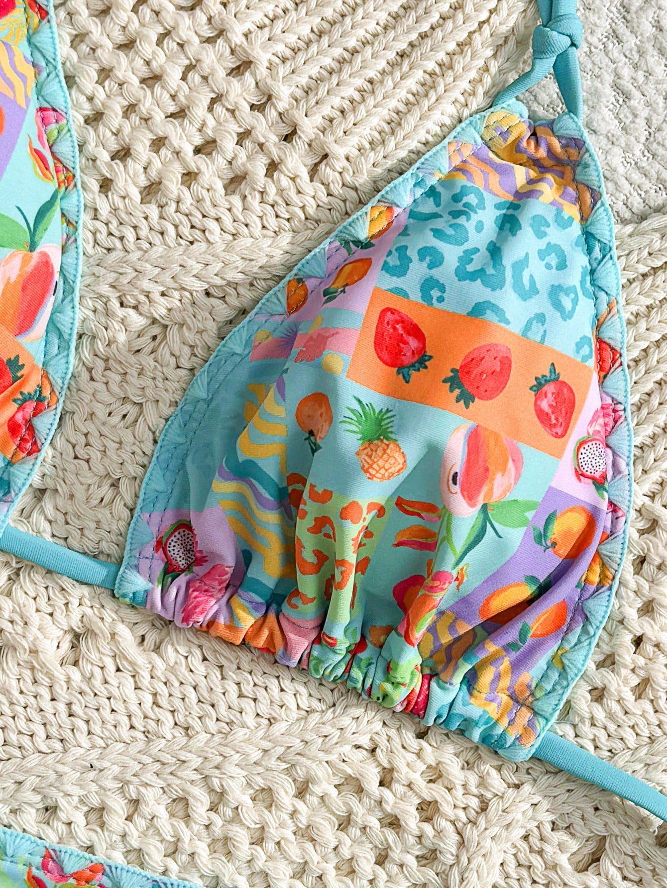 Swim Vcay Women's Fashion Tropical Fruit Print Halter Tie Sexy Bikini Two-Piece Swimsuit Set