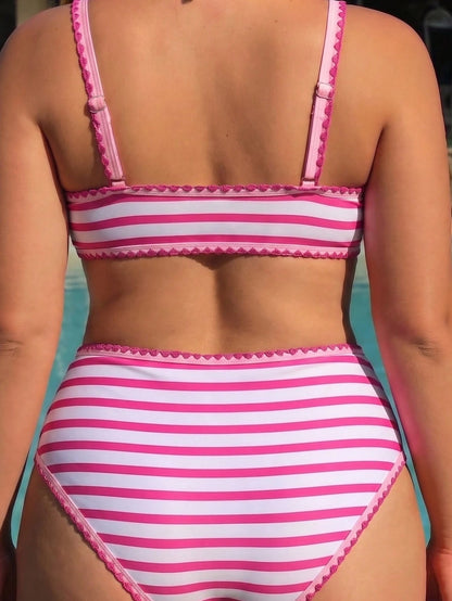 Swim Vcay Women's Summer Beach Beach Vacation Striped Fashion Bikini Two-Piece Swimsuit Set