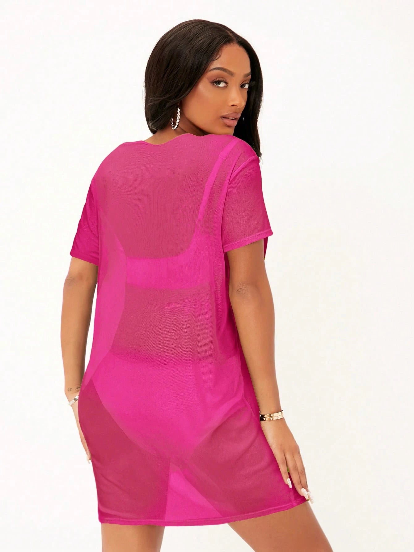 SXY Drop Shoulder Sheer Mesh Dress