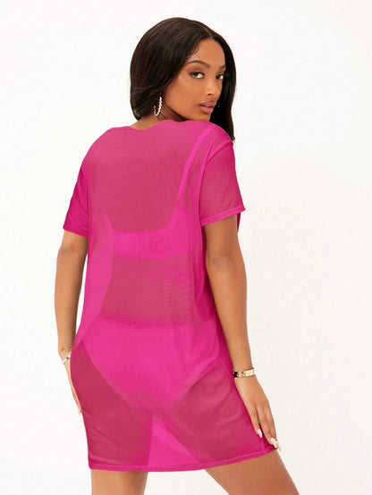 SXY Drop Shoulder Sheer Mesh Dress