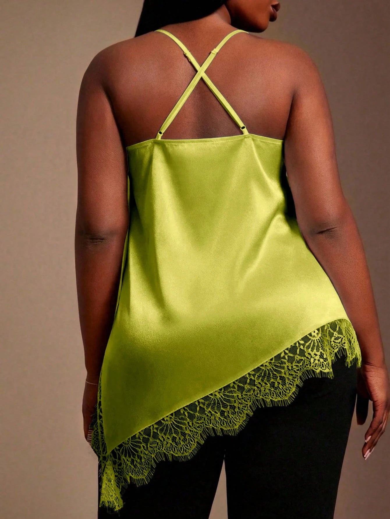 SXY Plus Size Women Lace Patchwork Asymmetrical Hem Casual Versatile Daily Wear Camisole Top