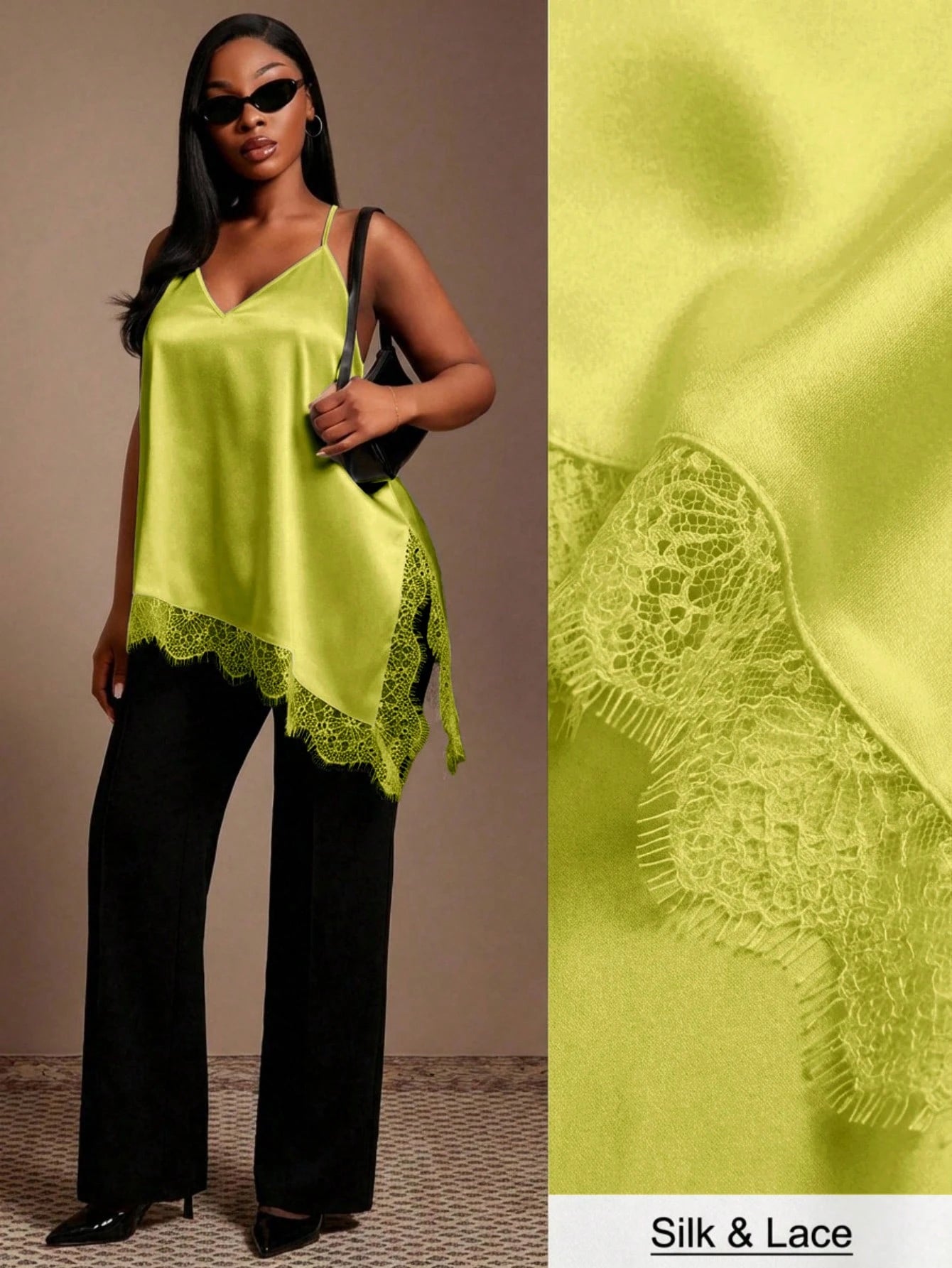 SXY Plus Size Women Lace Patchwork Asymmetrical Hem Casual Versatile Daily Wear Camisole Top