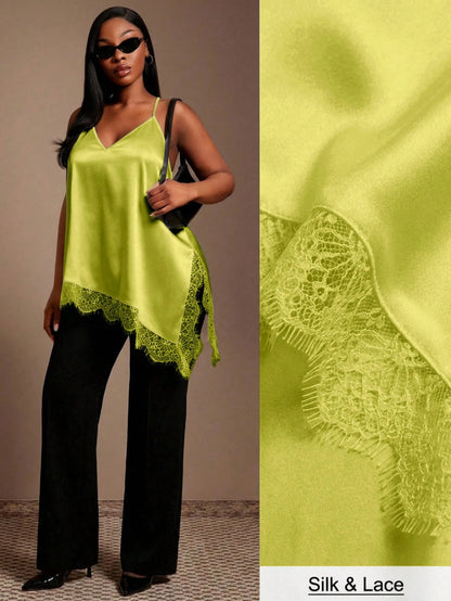 SXY Plus Size Women Lace Patchwork Asymmetrical Hem Casual Versatile Daily Wear Camisole Top