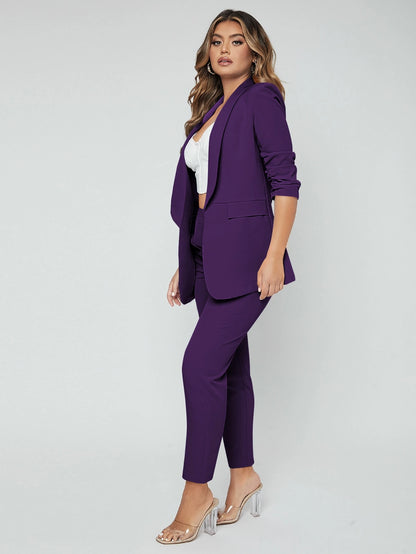 SXY Shawl Neck Open Front Blazer & Pants Suit In Fall/Winter
