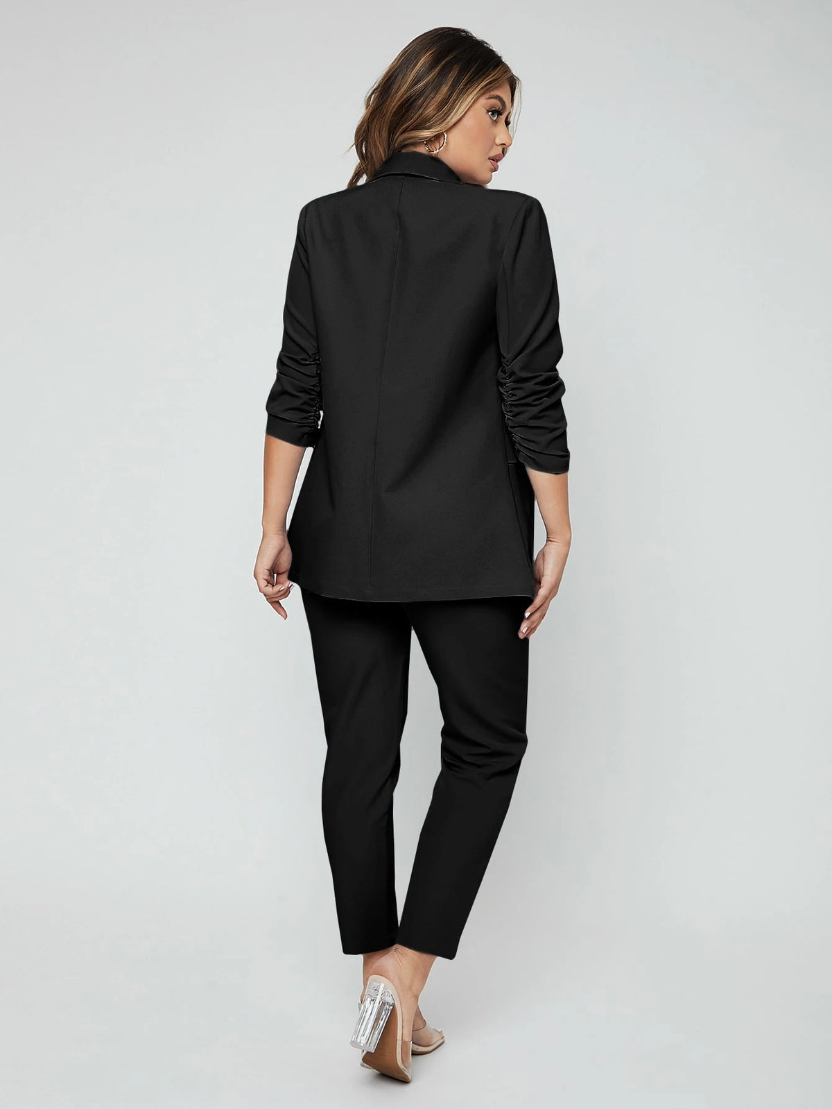 SXY Shawl Neck Open Front Blazer & Pants Suit In Fall/Winter