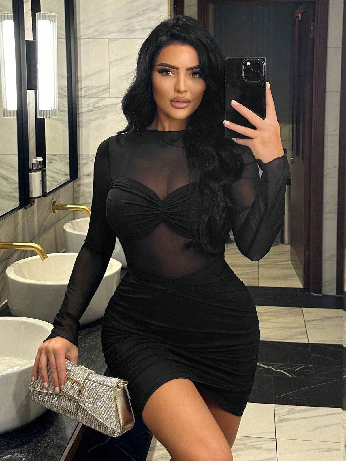 SXY Women Sexy Mesh Sheer Round Neck Long Sleeve Ruffle Mini Dress,Summer Dresses For Women