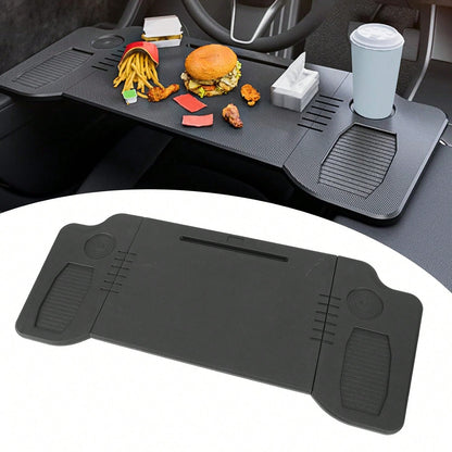T-Esla Model 3 Model Y Car Desk, Triple Foldable Laptop Table Food Tray, Portable Full Size Car Table With Cup Holder, Multipurpose Tray For Eating Working Travel Camping Accessories