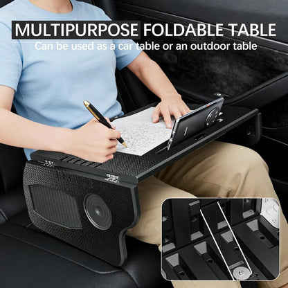 T-Esla Model 3 Model Y Car Desk, Triple Foldable Laptop Table Food Tray, Portable Full Size Car Table With Cup Holder, Multipurpose Tray For Eating Working Travel Camping Accessories