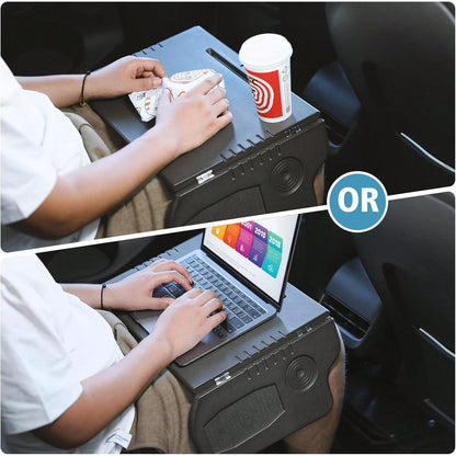 T-Esla Model 3 Model Y Car Desk, Triple Foldable Laptop Table Food Tray, Portable Full Size Car Table With Cup Holder, Multipurpose Tray For Eating Working Travel Camping Accessories