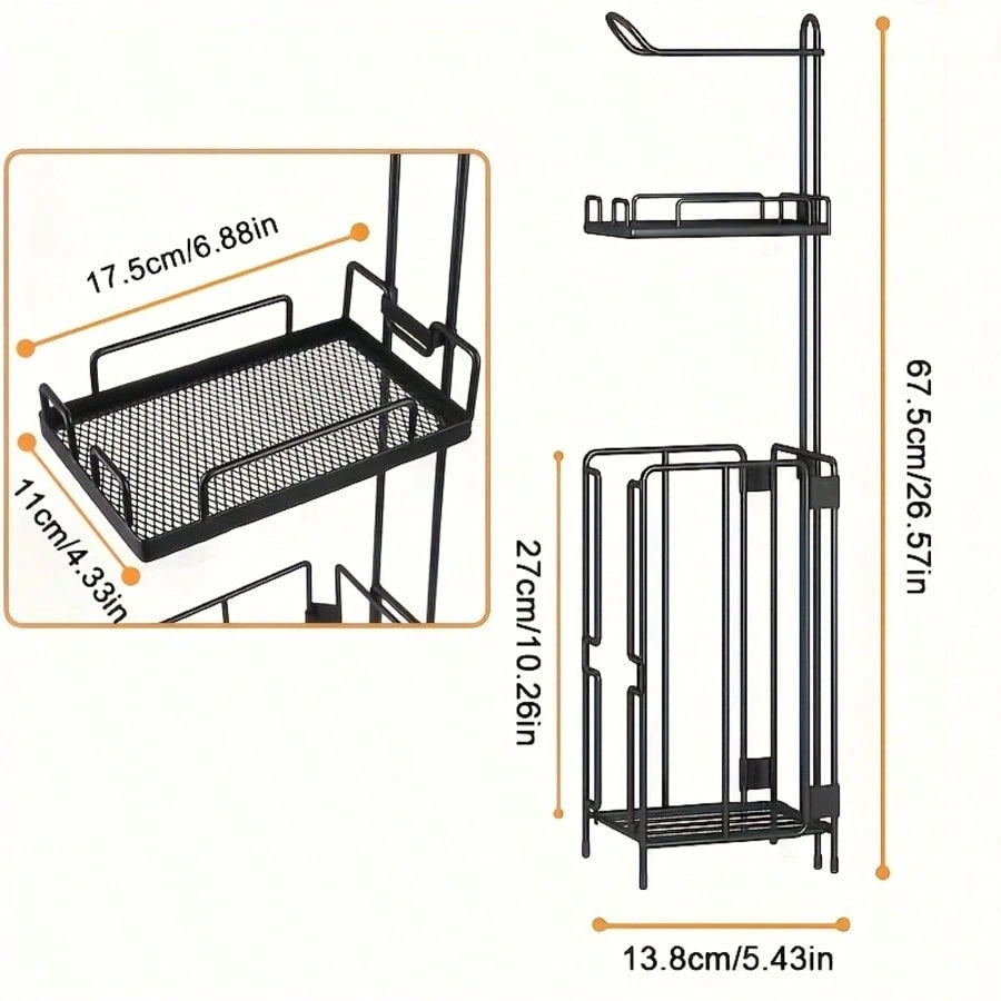 TAIMASI Freestanding Toilet Paper Holder With Storage Shelf – Metal Bathroom Organizer Holds 3 Spare Rolls, Ideal Birthday Halloween Christmas Holiday Gift