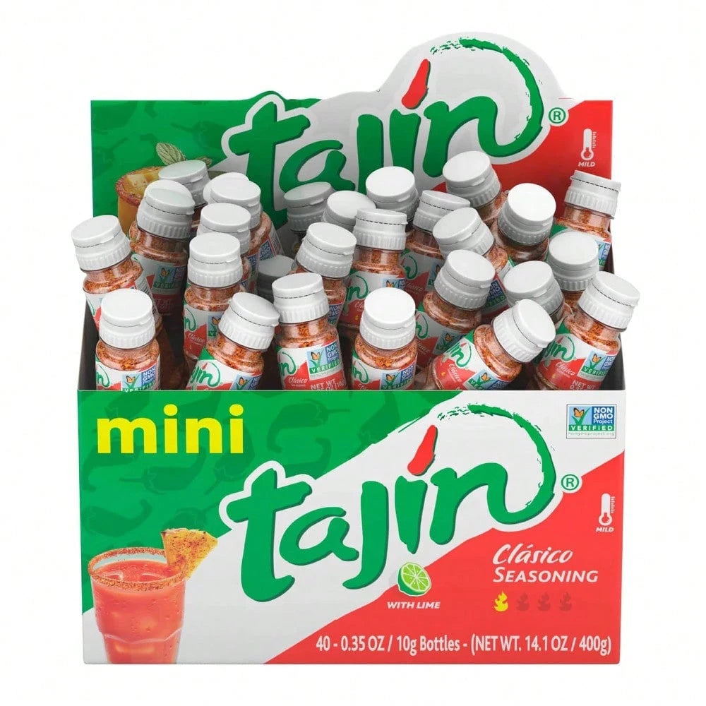 Tajin Clásico Seasoning, Mini Display Pack Of 40 Portable Bottles, Authentic Mexican Chili Lime Spice Blend For Fruit, Snacks, Tacos, And Cocktails, Zesty Flavor Enhancer, 0.35 Oz (Pack Of 1)