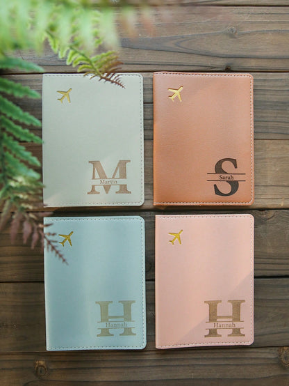 Takeoak Custom Name Initial Letter Passport Holder Laser Carving Leather Passport Cover Travel Wallet Organizer, Travel Document Holder, Blocking