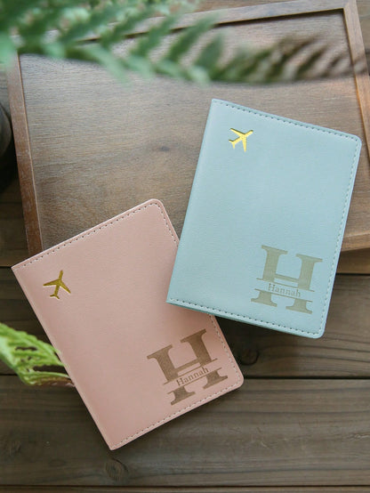Takeoak Custom Name Initial Letter Passport Holder Laser Carving Leather Passport Cover Travel Wallet Organizer, Travel Document Holder, Blocking
