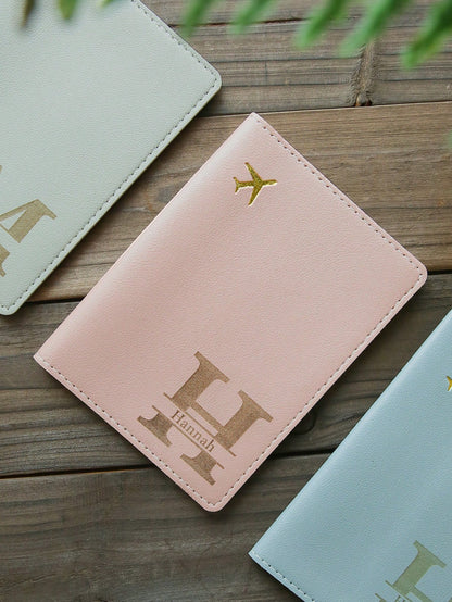 Takeoak Custom Name Initial Letter Passport Holder Laser Carving Leather Passport Cover Travel Wallet Organizer, Travel Document Holder, Blocking