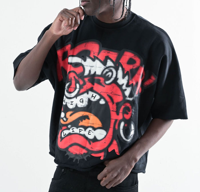 Taker - TS552 OVERSIZED TWO PANEL CROPPED T-SHIRT (BLACK)