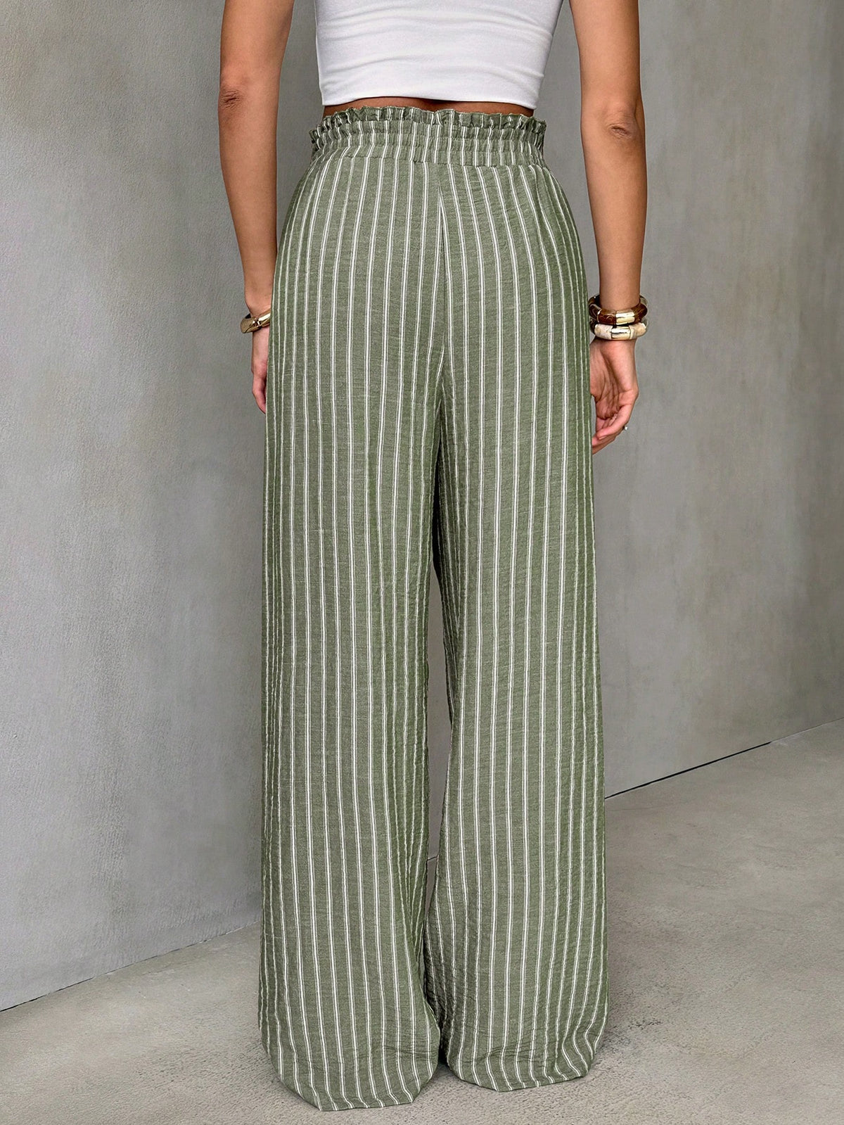 Tall Women's Autumn Boho Vacation Blue And White Stripe Pants, High-Waisted Vertical Wide-Leg Trousers, Drape Straight-Leg Casual Outfits, Tall Women