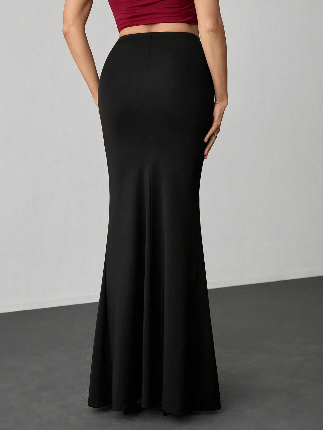 Tall Women's Elastic Waist Extra Long Mermaid Skirt, Elegant Sexy Solid Color, Tall Women Party Night Black Autumn