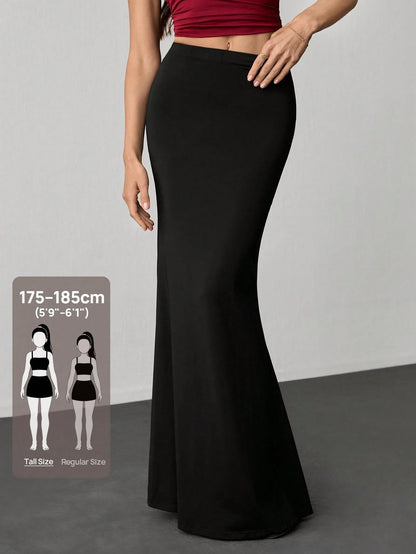 Tall Women's Elastic Waist Extra Long Mermaid Skirt, Elegant Sexy Solid Color, Tall Women Party Night Black Autumn