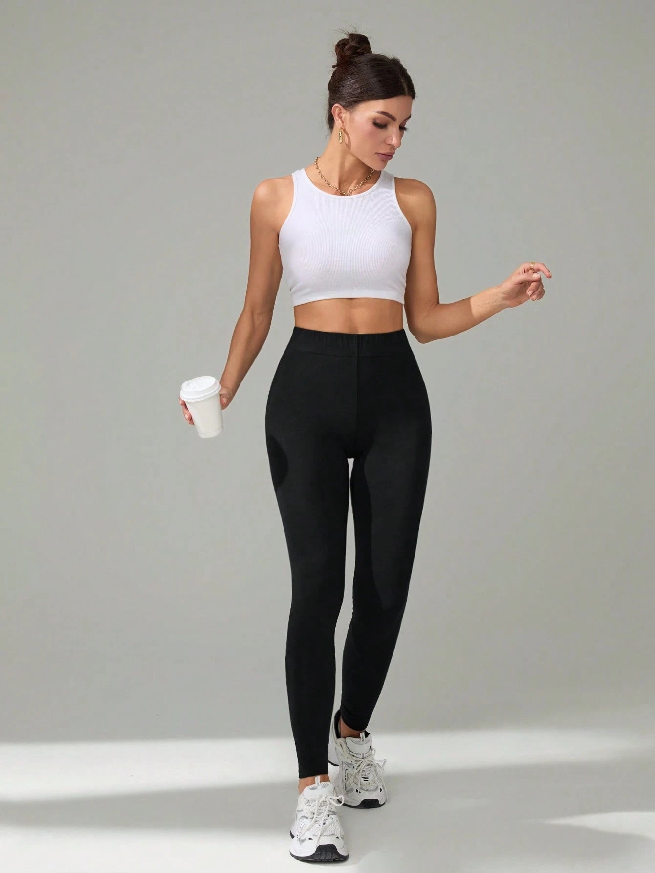 Tall Women's Solid Color High Waist Casual Athletic Skinny Pants, Tall Women Gym Black Autumn