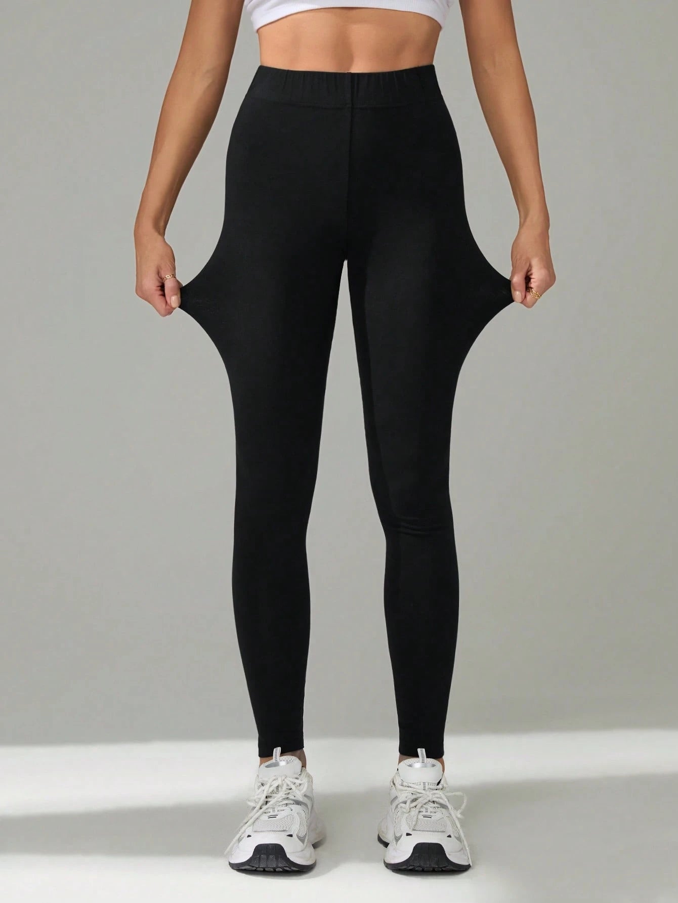 Tall Women's Solid Color High Waist Casual Athletic Skinny Pants, Tall Women Gym Black Autumn