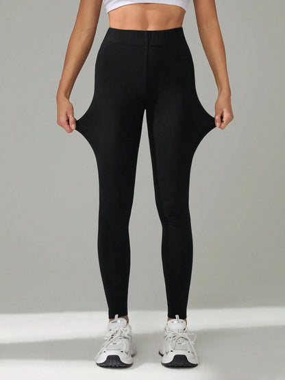Tall Women's Solid Color High Waist Casual Athletic Skinny Pants, Tall Women Gym Black Autumn