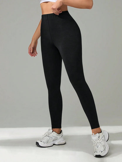 Tall Women's Solid Color High Waist Casual Athletic Skinny Pants, Tall Women Gym Black Autumn