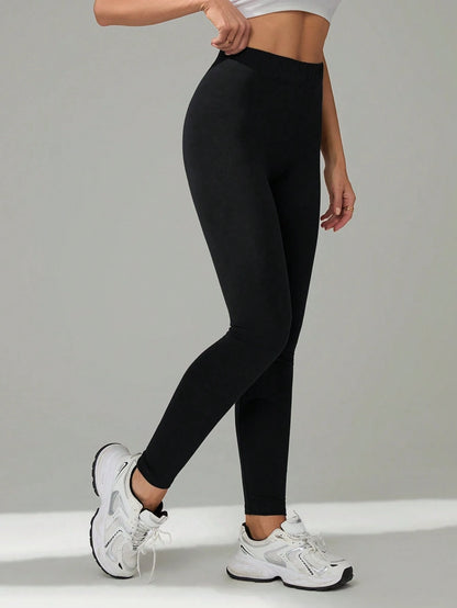 Tall Women's Solid Color High Waist Casual Athletic Skinny Pants, Tall Women Gym Black Autumn