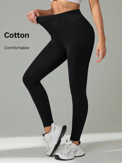 Tall Women's Solid Color High Waist Casual Athletic Skinny Pants, Tall Women Gym Black Autumn