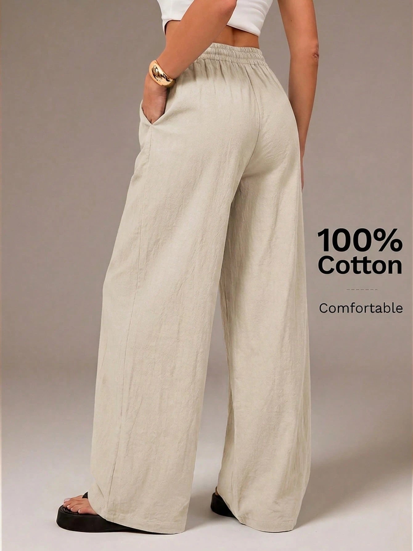 Tall Women's Summer Country Concert Going Out Beach Outfits Boho Basic Minimalist Washed 100%Cotton White Pants Curved Hem Pants, Tall Women