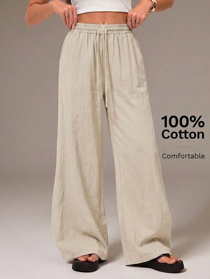 Tall Women's Summer Country Concert Going Out Beach Outfits Boho Basic Minimalist Washed 100%Cotton White Pants Curved Hem Pants, Tall Women