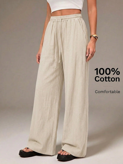 Tall Women's Summer Country Concert Going Out Beach Outfits Boho Basic Minimalist Washed 100%Cotton White Pants Curved Hem Pants, Tall Women