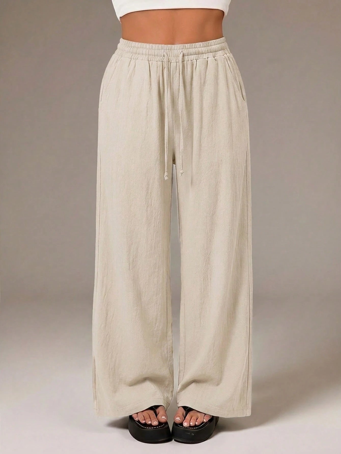 Tall Women's Summer Country Concert Going Out Beach Outfits Boho Basic Minimalist Washed 100%Cotton White Pants Curved Hem Pants, Tall Women
