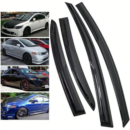 Tape On Window Visor Compatible With 2006-2011 H-Onda Civic Sedan Only, Slim Style Acrylic Smoke Tinted Sun Rain Wind Guards Shield Vent Wind Deflector