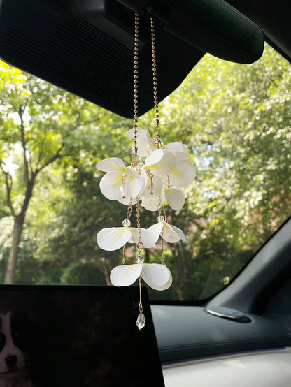 Tassel Flower Car Hanging Ornament Creative Petal Water Drop Pendant Car Interior Decoration, Car Rearview Mirror Hanging Decor, Car Interior Accessories, Women's Car Decoration, Perfect Gift For Wome