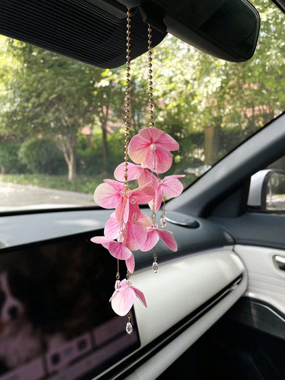 Tassel Flower Car Hanging Ornament Creative Petal Water Drop Pendant Car Interior Decoration, Car Rearview Mirror Hanging Decor, Car Interior Accessories, Women's Car Decoration, Perfect Gift For Wome
