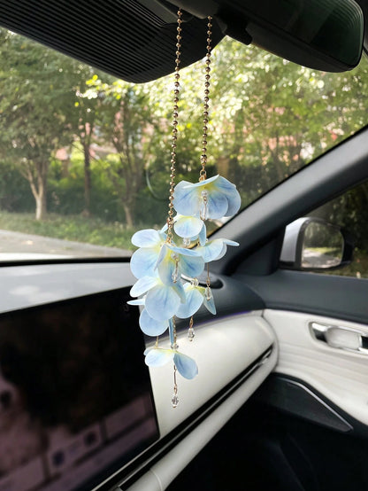 Tassel Flower Car Hanging Ornament Creative Petal Water Drop Pendant Car Interior Decoration, Car Rearview Mirror Hanging Decor, Car Interior Accessories, Women's Car Decoration, Perfect Gift For Wome