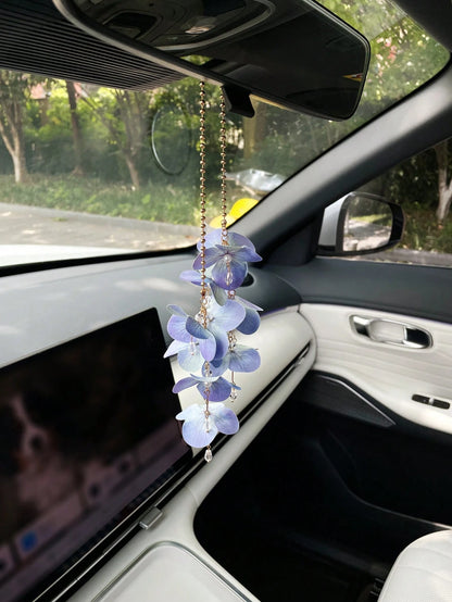 Tassel Flower Car Hanging Ornament Creative Petal Water Drop Pendant Car Interior Decoration, Car Rearview Mirror Hanging Decor, Car Interior Accessories, Women's Car Decoration, Perfect Gift For Wome
