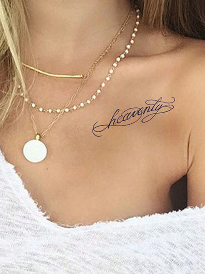 Tattoo Stickers, 2 Sheets/Set, Vintage Cursive English "Heavenly" Text Body Art Temporary Tattoo Stickers, Matte Long-Lasting Non-Permanent Stickers, Color Appears After 24 Hours, Lasts 7-14 Days, Per