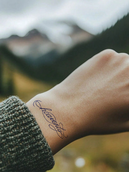 Tattoo Stickers, 2 Sheets/Set, Vintage Cursive English "Heavenly" Text Body Art Temporary Tattoo Stickers, Matte Long-Lasting Non-Permanent Stickers, Color Appears After 24 Hours, Lasts 7-14 Days, Per