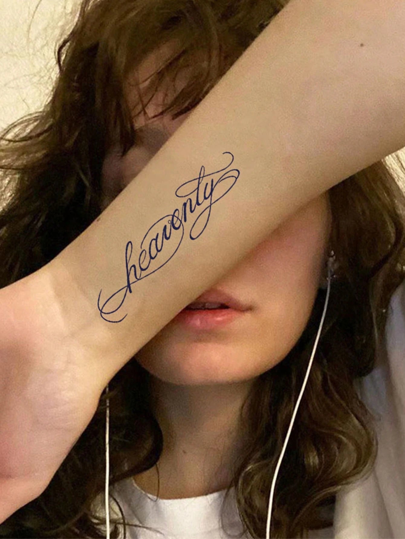 Tattoo Stickers, 2 Sheets/Set, Vintage Cursive English "Heavenly" Text Body Art Temporary Tattoo Stickers, Matte Long-Lasting Non-Permanent Stickers, Color Appears After 24 Hours, Lasts 7-14 Days, Per