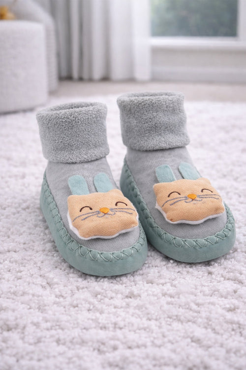 Teal Bunny- Baby Sock Shoes for Infants Babies - 6 to 18 Months