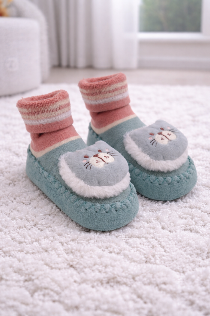Teal Kitty- Baby Sock Shoes for Infants Babies - 6 to 18 Months