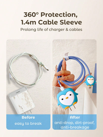 Teckwe 1pc Data Cable Protective Case Cute Charger PVC Protective Sleeve,Cute Fast Charger Protector Fast Charging Set