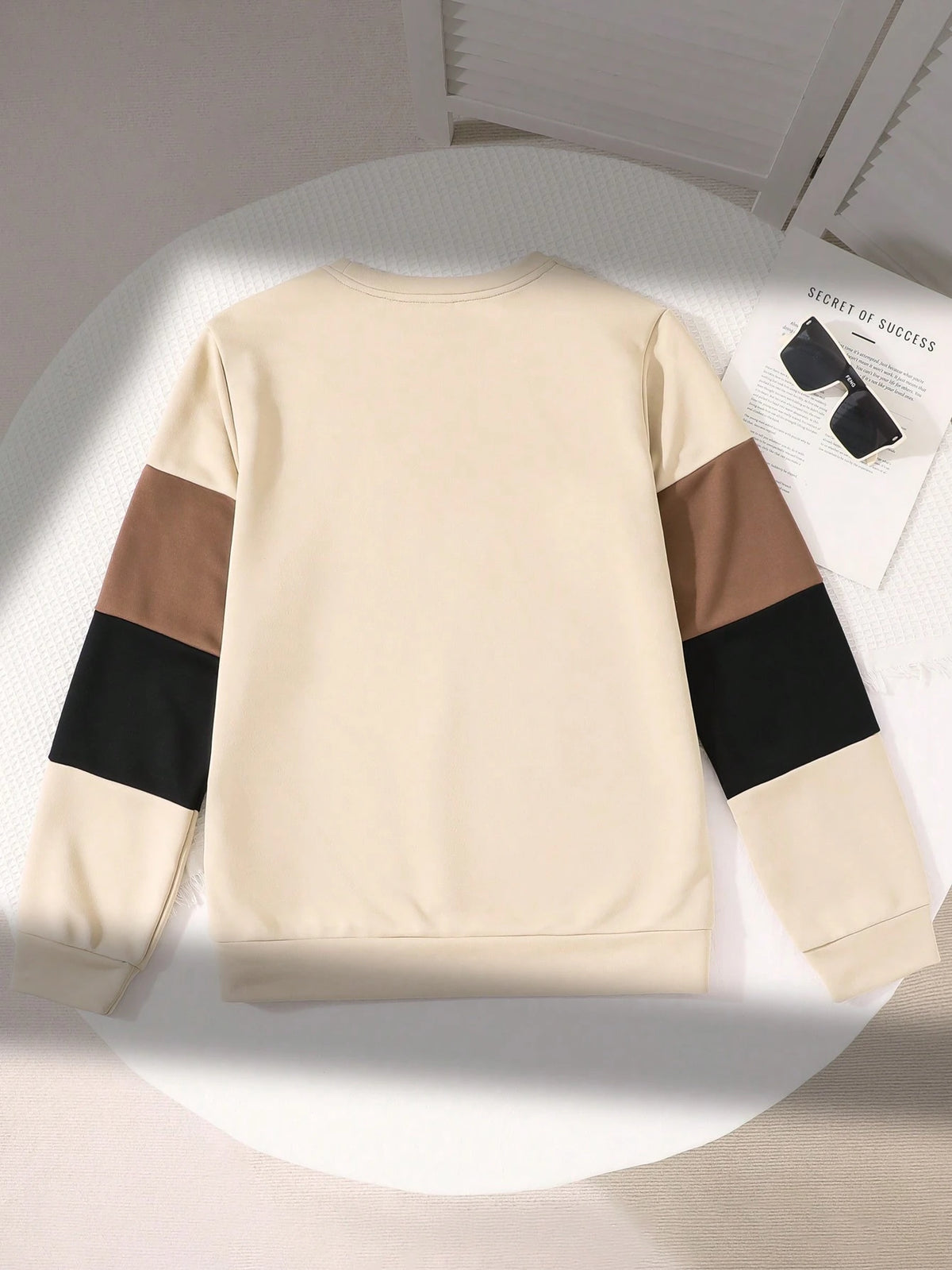 Teen Boy Casual Fit Colorblock Long Sleeve Sweatshirt With Patched Sleeves, Suitable For Spring, Summer, Autumn, Winter, Home, College